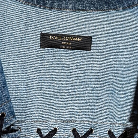 Dolce & Gabbana Blue Denim Patchwork Laced-up Shirt Jacket - Picture 7 of 13